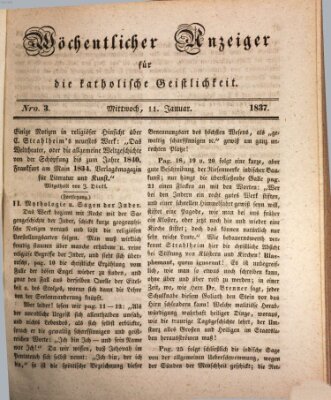 Wöchentlicher Anzeiger für die katholische Geistlichkeit Mittwoch 11. Januar 1837