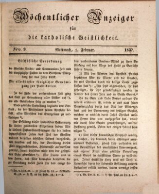 Wöchentlicher Anzeiger für die katholische Geistlichkeit Mittwoch 1. Februar 1837