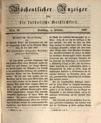 Wöchentlicher Anzeiger für die katholische Geistlichkeit Samstag 4. Februar 1837