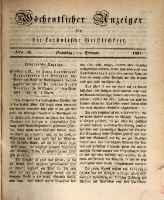 Wöchentlicher Anzeiger für die katholische Geistlichkeit Samstag 25. Februar 1837