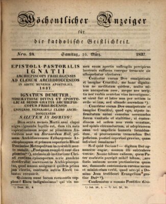 Wöchentlicher Anzeiger für die katholische Geistlichkeit Samstag 25. März 1837