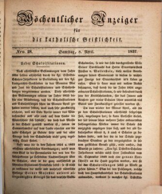 Wöchentlicher Anzeiger für die katholische Geistlichkeit Samstag 8. April 1837