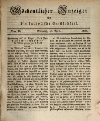 Wöchentlicher Anzeiger für die katholische Geistlichkeit Mittwoch 26. April 1837