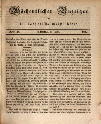 Wöchentlicher Anzeiger für die katholische Geistlichkeit Samstag 3. Juni 1837