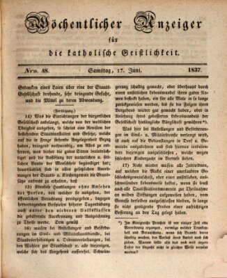 Wöchentlicher Anzeiger für die katholische Geistlichkeit Samstag 17. Juni 1837