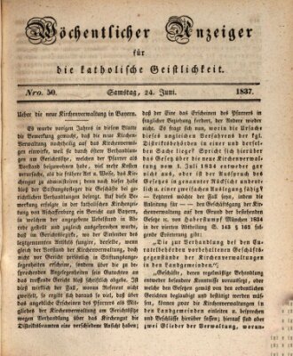 Wöchentlicher Anzeiger für die katholische Geistlichkeit Samstag 24. Juni 1837