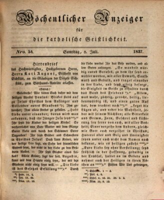 Wöchentlicher Anzeiger für die katholische Geistlichkeit Samstag 8. Juli 1837