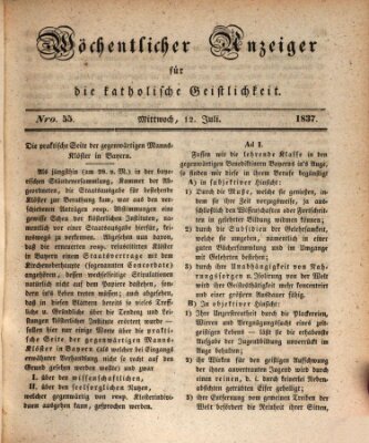 Wöchentlicher Anzeiger für die katholische Geistlichkeit Mittwoch 12. Juli 1837