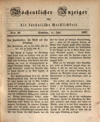 Wöchentlicher Anzeiger für die katholische Geistlichkeit Samstag 15. Juli 1837