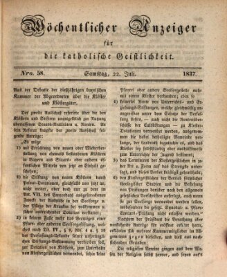 Wöchentlicher Anzeiger für die katholische Geistlichkeit Samstag 22. Juli 1837