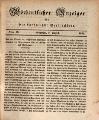 Wöchentlicher Anzeiger für die katholische Geistlichkeit Mittwoch 9. August 1837