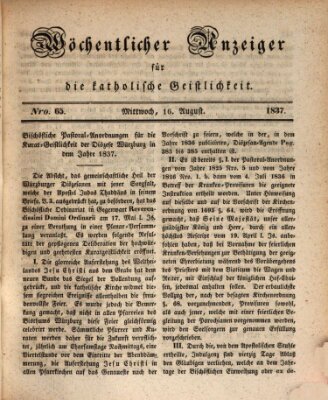 Wöchentlicher Anzeiger für die katholische Geistlichkeit Mittwoch 16. August 1837