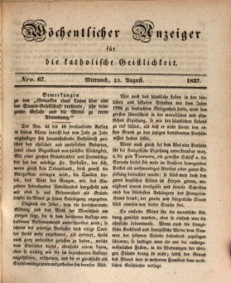 Wöchentlicher Anzeiger für die katholische Geistlichkeit Mittwoch 23. August 1837