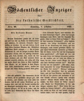 Wöchentlicher Anzeiger für die katholische Geistlichkeit Samstag 7. Oktober 1837