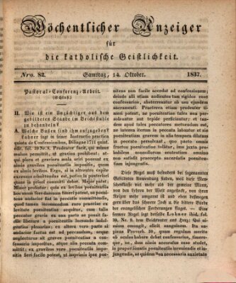 Wöchentlicher Anzeiger für die katholische Geistlichkeit Samstag 14. Oktober 1837