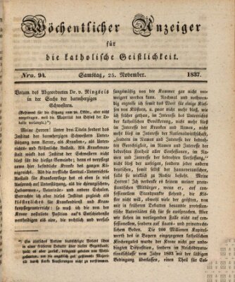 Wöchentlicher Anzeiger für die katholische Geistlichkeit Samstag 25. November 1837