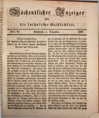 Wöchentlicher Anzeiger für die katholische Geistlichkeit Mittwoch 6. Dezember 1837