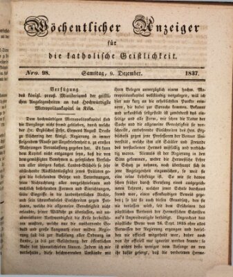 Wöchentlicher Anzeiger für die katholische Geistlichkeit Samstag 9. Dezember 1837