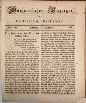 Wöchentlicher Anzeiger für die katholische Geistlichkeit Samstag 23. Dezember 1837