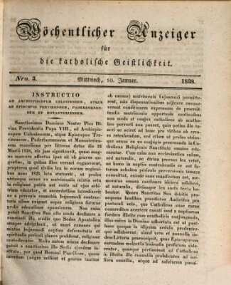 Wöchentlicher Anzeiger für die katholische Geistlichkeit Mittwoch 10. Januar 1838