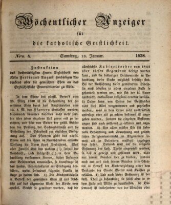 Wöchentlicher Anzeiger für die katholische Geistlichkeit Samstag 13. Januar 1838