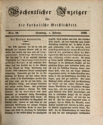 Wöchentlicher Anzeiger für die katholische Geistlichkeit Samstag 3. Februar 1838