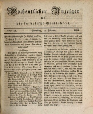 Wöchentlicher Anzeiger für die katholische Geistlichkeit Samstag 10. Februar 1838