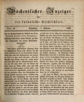 Wöchentlicher Anzeiger für die katholische Geistlichkeit Samstag 17. Februar 1838