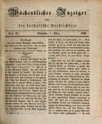 Wöchentlicher Anzeiger für die katholische Geistlichkeit Mittwoch 7. März 1838