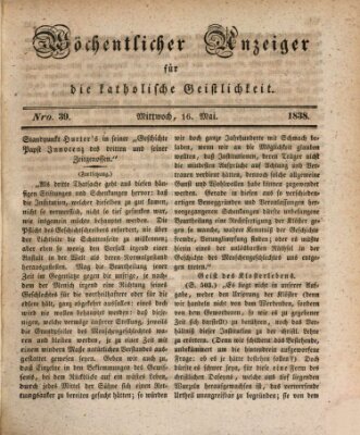 Wöchentlicher Anzeiger für die katholische Geistlichkeit Mittwoch 16. Mai 1838