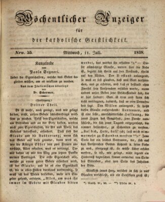 Wöchentlicher Anzeiger für die katholische Geistlichkeit Mittwoch 11. Juli 1838