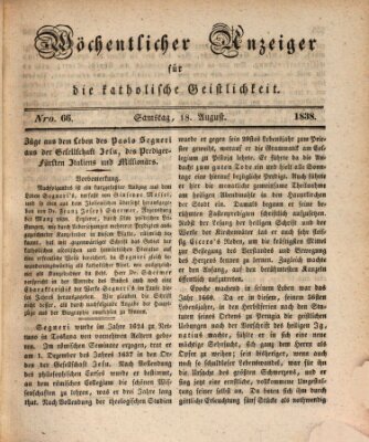 Wöchentlicher Anzeiger für die katholische Geistlichkeit Samstag 18. August 1838