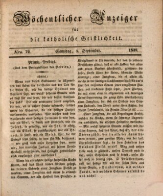 Wöchentlicher Anzeiger für die katholische Geistlichkeit Samstag 8. September 1838