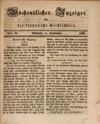 Wöchentlicher Anzeiger für die katholische Geistlichkeit Mittwoch 19. September 1838