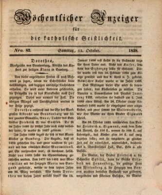 Wöchentlicher Anzeiger für die katholische Geistlichkeit Samstag 13. Oktober 1838