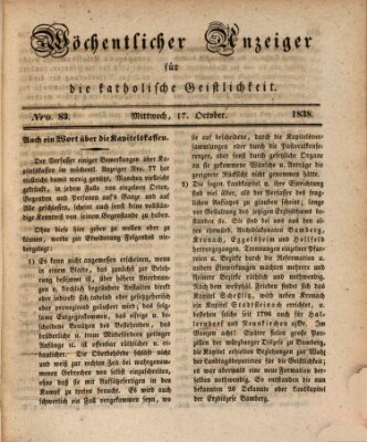 Wöchentlicher Anzeiger für die katholische Geistlichkeit Mittwoch 17. Oktober 1838