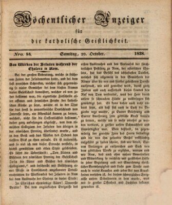 Wöchentlicher Anzeiger für die katholische Geistlichkeit Samstag 20. Oktober 1838