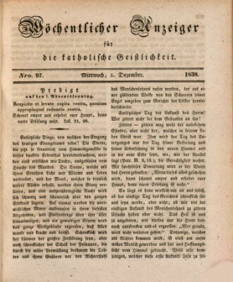 Wöchentlicher Anzeiger für die katholische Geistlichkeit Mittwoch 5. Dezember 1838