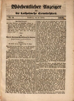 Wöchentlicher Anzeiger für die katholische Geistlichkeit Samstag 19. Januar 1839