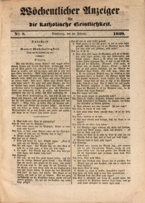 Wöchentlicher Anzeiger für die katholische Geistlichkeit Samstag 23. Februar 1839