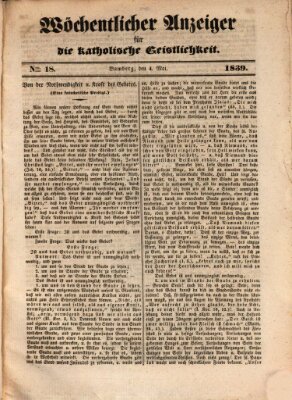 Wöchentlicher Anzeiger für die katholische Geistlichkeit Samstag 4. Mai 1839