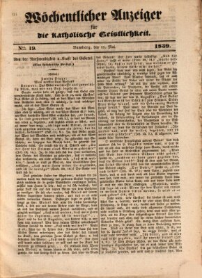 Wöchentlicher Anzeiger für die katholische Geistlichkeit Samstag 11. Mai 1839