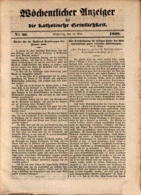 Wöchentlicher Anzeiger für die katholische Geistlichkeit Samstag 18. Mai 1839