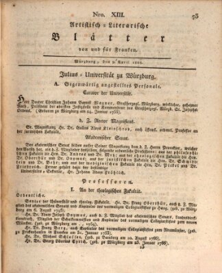 Neue artistisch-literarische Blätter von und für Franken Samstag 9. April 1808