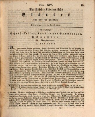 Neue artistisch-literarische Blätter von und für Franken Samstag 16. April 1808