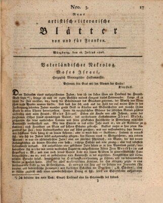 Neue artistisch-literarische Blätter von und für Franken Samstag 16. Juli 1808