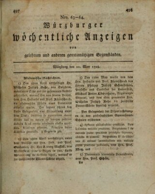 Würzburger wöchentliche Anzeigen von gelehrten und anderen gemeinnützigen Gegenständen Dienstag 22. Mai 1798