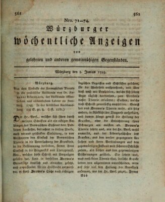 Würzburger wöchentliche Anzeigen von gelehrten und anderen gemeinnützigen Gegenständen Freitag 8. Juni 1798