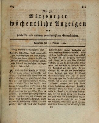 Würzburger wöchentliche Anzeigen von gelehrten und anderen gemeinnützigen Gegenständen Dienstag 19. Juni 1798