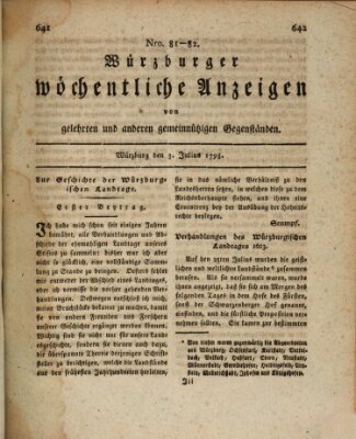 Würzburger wöchentliche Anzeigen von gelehrten und anderen gemeinnützigen Gegenständen Dienstag 3. Juli 1798